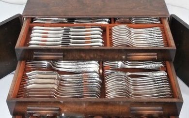 Solingen 100 - Complete Rococo cutlery for twelve people including fish cutlery + serving cutlery 146 pieces in