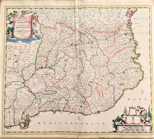 Spain, Catalunya, Cataluña; Frederik de Wit - Accuratissima Principatus Cataloniae et Comitatuum Ruscinonis et Cerrataniae Descriptio - 1661-1680