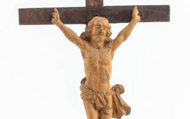 Spanish Colonial Christ on Cross Wood Sculpture