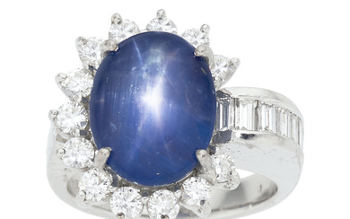 Star Sapphire, Diamond, White Gold Ring Stones: Star sapphire...