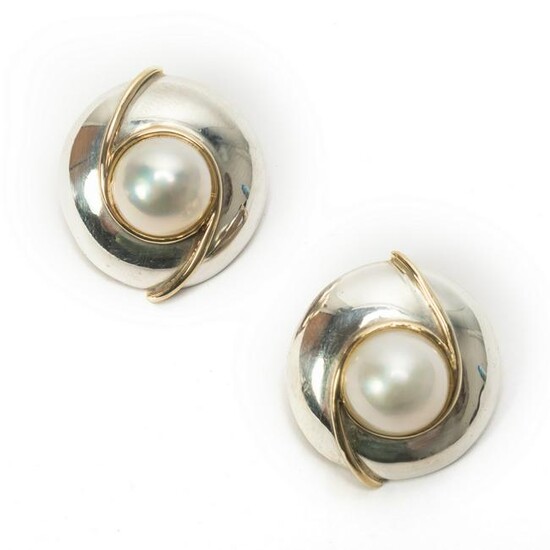 Sterling Silver 14k Gold Mabe Pearl Dome Earrings