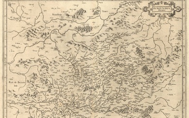 [Switzerland]. "Burgundia Ducatus." Engr. map, title-cartouche, 33x46 cm., from MERCATOR-HONDIUS,...