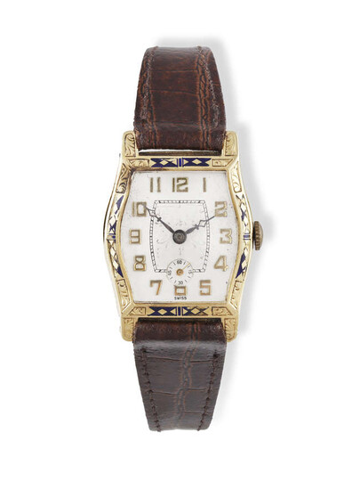 THREE ENAMEL AND GOLD MANUAL WIND WRISTWATCHES CIRCA...