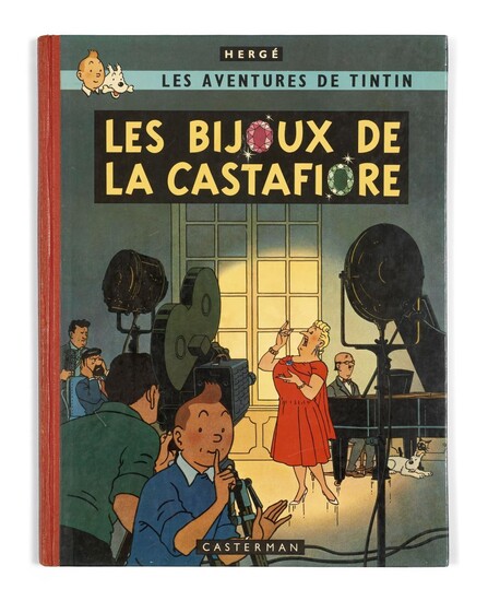 TINTIN N°21 Les Bijoux de la Castafiore Casterman, 1963. Dos carré rouge sans titre, 4e plat B34, pages de garde bleu clair. Ti...