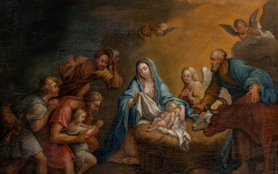 The adoration of the shepherds, 17thC, oil on canvas, 73 x 90 cm