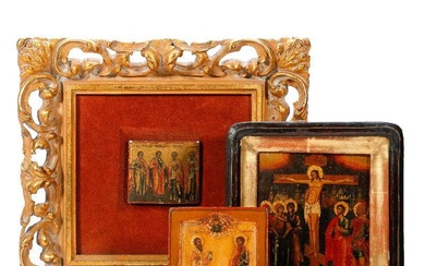 Three Miniature Icons, Crucifixion and Saints.