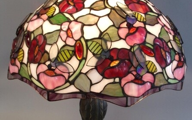 Tiffany style table lamp, overall decorated with bees, flowers...