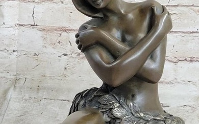 Topless Hawaiian Girl Bronze Figure Statue Sculpture on Marble Base - 12lbs