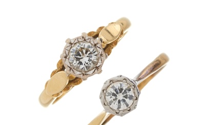 Two 18ct gold diamond single-stone rings, estimated total di...