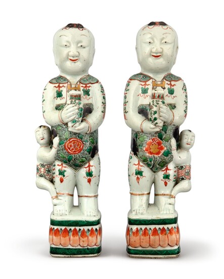 Two Chinese Export Famille-Verte Figures of Boys, Probably 19th Century | 或十九世紀 五彩童子擺件一對