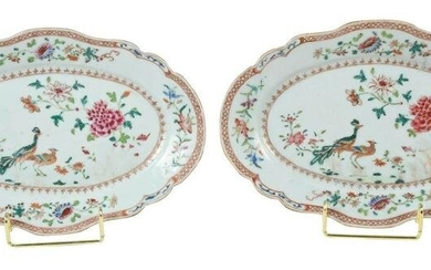 Two Chinese Export Porcelain 'Double Peacock' Dishes