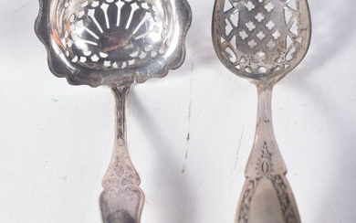 Two Continental Silver (possibly Dutch) Spoons with Pierced Bowls. Largest 17.5 cm x 4cm, total wei