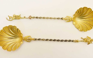 Two Continental parcel-gilt white-metal spoons
