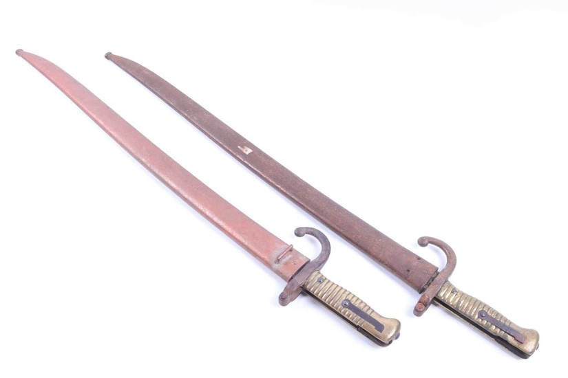 Two French M1866 Chassepot bayonets, numbered 34829 (with matching scabbard)...