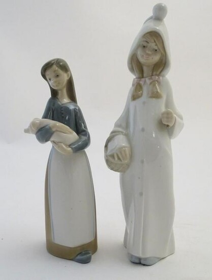 Two Lladro figures to include a girl holding a piglet