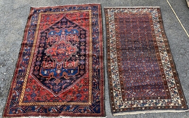 NOT SOLD. Two Persian Hamadan rugs. Anchor medallion and all over star design. 207 x...