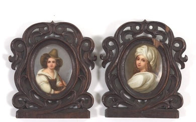Two Portrait Miniatures on Porcelain Plaques