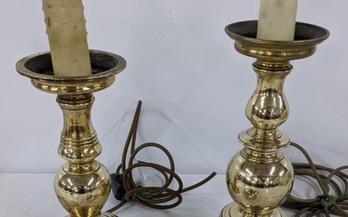 Two brass pricket candlestick style lamps without plugs, and...