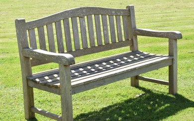 Two person teak garden bench with arched back