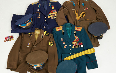 UNIFORMS. 9 dlr, 4 sets, and hats, Russia, second half of the 20th century.