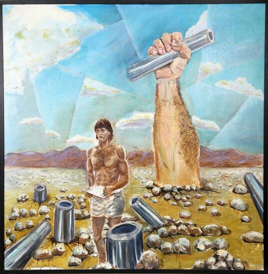 Unknown Artist, Surrealist Scene with Man and Pipes