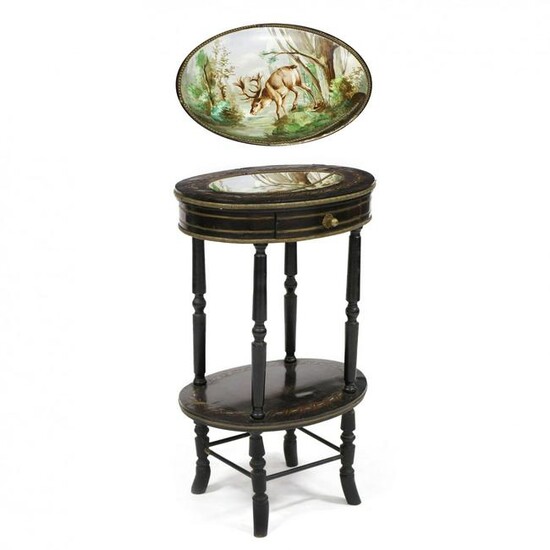 Victorian Ebonized and Inlaid Stand with Inset