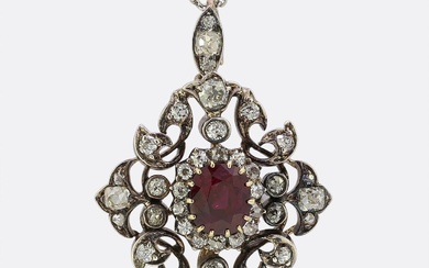 Victorian Ruby and Diamond Pendant Necklace