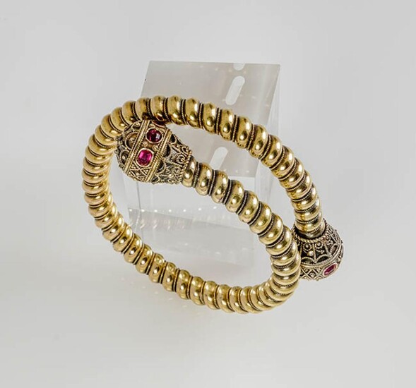 Victorian Tested 14-Karat Yellow-Gold and Ruby Bracelet, Last Quarter 19th Century
