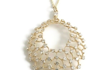 Vintage 1960s Filigree Diamond Pendant Necklace 18K Yellow Gold 1.54 CTW 7.35 Gr