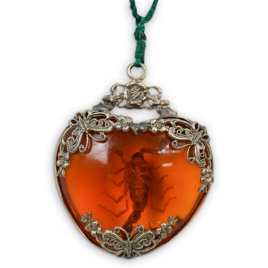 Vintage Amber Colored Scorpion Heart Pendant