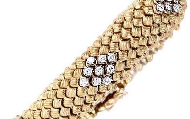 Vintage Hammered Nugget 18K Yellow Gold Diamond Flexible Bracelet