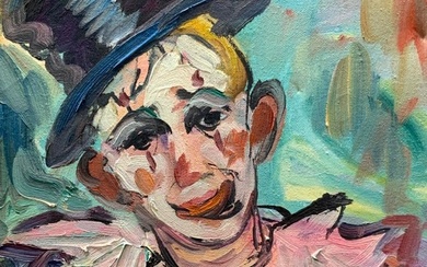 Vintage Signed 1962 Clown Portrait Oil Painting