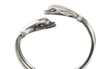 Vintage Sterling Silver Double Dolphin Wrap Cuff Bracelet 26.4grams