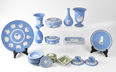 WEDGWOOD; a quantity of mainly light blue jasperware to include...