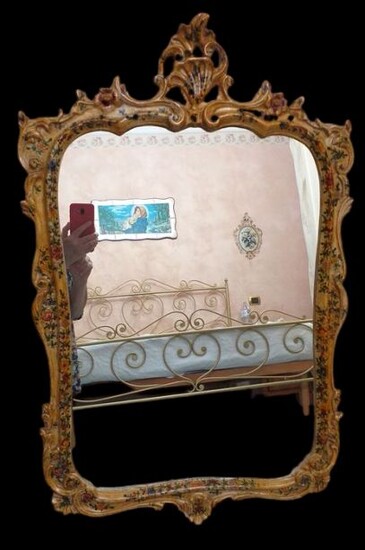 Wall mirror, Vietri ceramic, hand painted with floral motifs - Louis XV Style