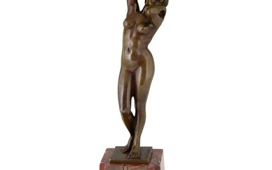Willi Exner - Art Nouveau bronze sculpture standing naked woman