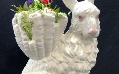 XL Porcelain Rabbit Figure Planter Vessel 26in