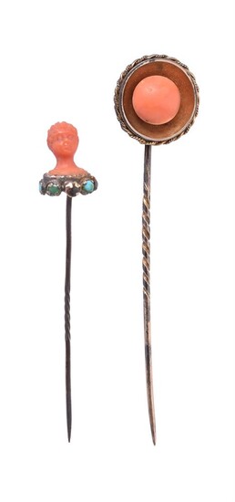 Y A Victorian coral and turquoise stickpin