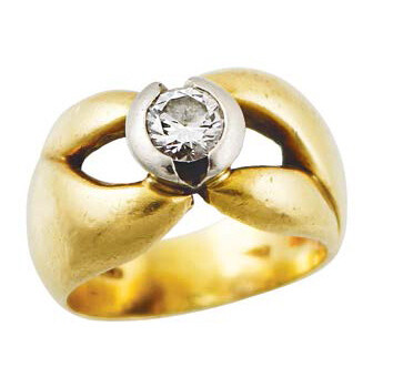 Yellow gold shaped band ring with a diamond...
