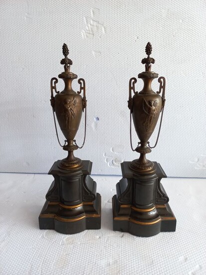 cups (2) - Napoleon III - Bronze, Marble - Second half 19th century
