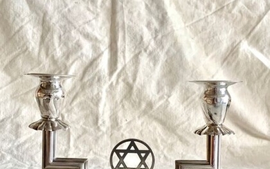 judaica - Candle sticks for Shabbat - Star of David - .833 silver - Master silver smith - Israel - Mid 20th century