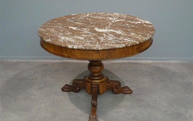 (-), mahonie empire tafel met rond marmeren bovenblad...