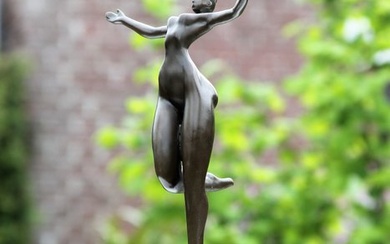 modern bronze sculpture of a cheerful lady, all bronze - bronze marble
