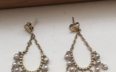 oreficeria artigianale- 18 kt. Freshwater pearls, Yellow gold, 2 mm - Earrings
