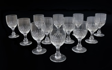 12 Baccarat France Cut Glass Claret Wine Goblets in Odeon