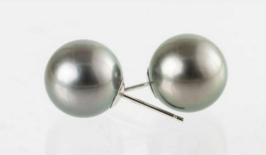 12mm Round Green Tahitian Pearls - 14 kt. White gold