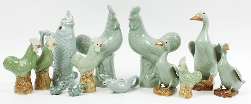 13 Celadon Glaze Porcelain Figures