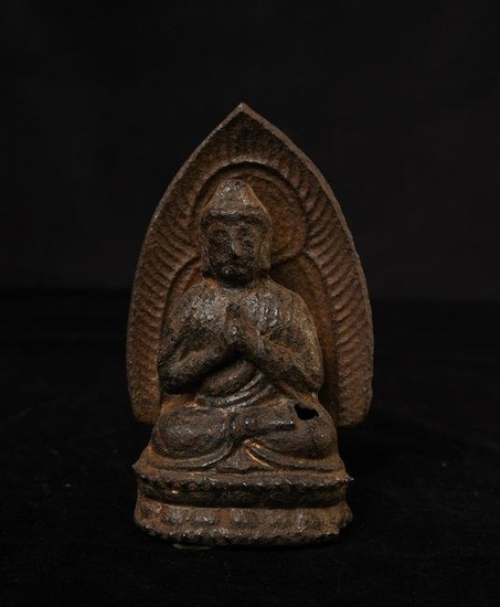 14/15thC Yuan/early Ming cast-iron Buddha w. integral Mandorla- Rare-Exact in Sothebys