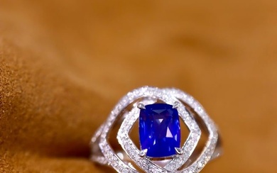 14K GOLD 2.03 CTW VIVID BLUE NATURAL SAPPHIRE & DIAMOND RING