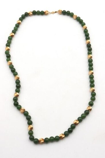 14Kt Yellow Gold & Jade Beaded Necklace